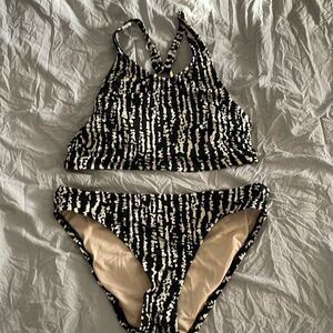 Kona Sol Black Cream High Neck Bikini 2 Piece Swimsuit NWOT Size S